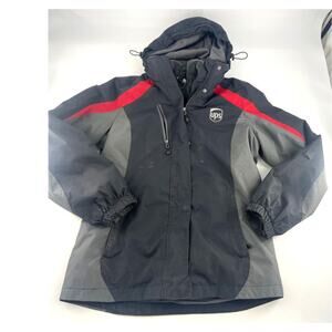 Port Authority UPS Winter Jacket Womens Medium Black Red Lined Hooded Winter Y2K